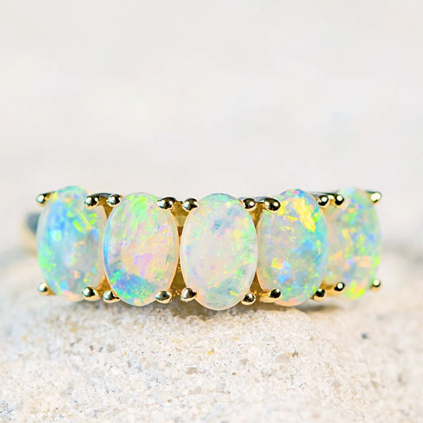 'Keyla' Gold Australian Crystal Opal Ring - Black Star Opal