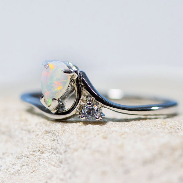 'Kiara' Silver Australian Crystal Opal Ring - Black Star Opal