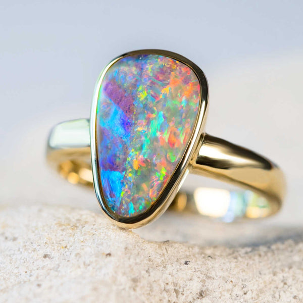 'Leandra' Gold Queensland Boulder Opal Ring - Black Star Opal