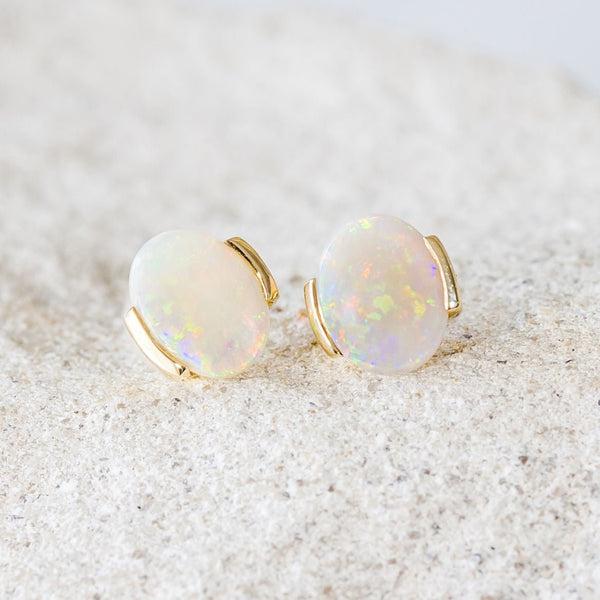 'Leia' Gold Australian Crystal Opal Earrings - Black Star Opal