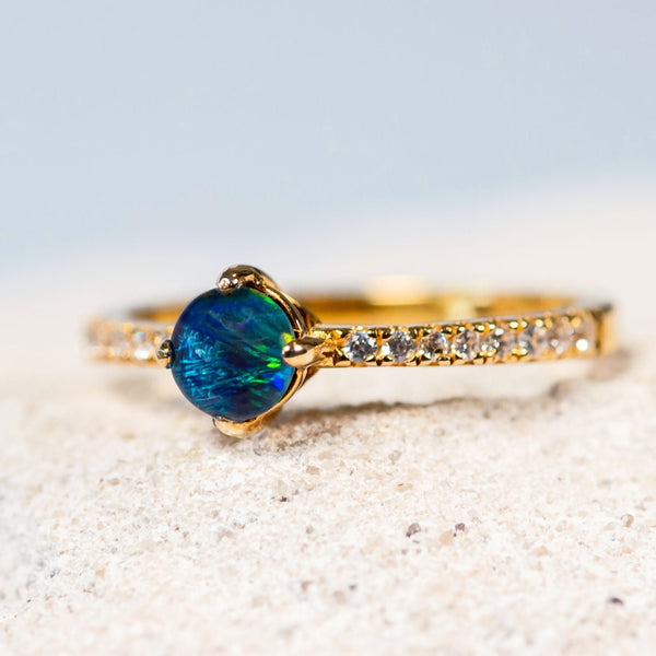 'Leila' Gold Plated Silver Australian Triplet Opal Ring - Black Star Opal