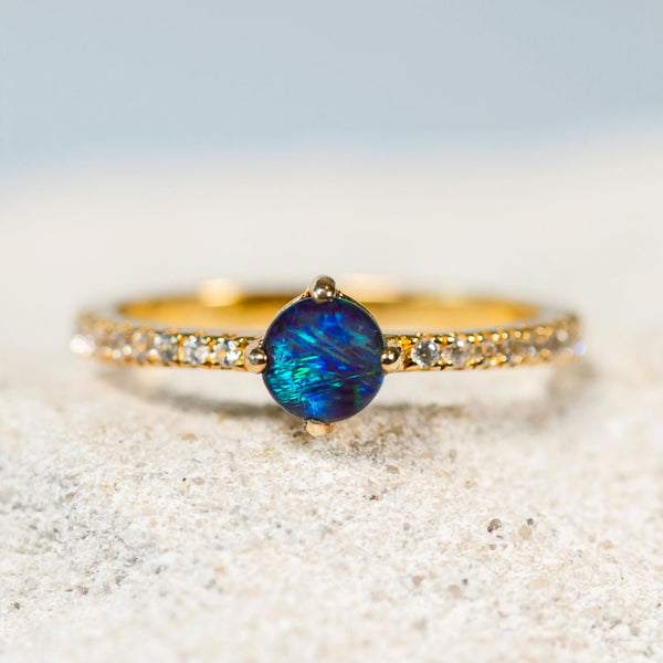 'Leila' Gold Plated Silver Australian Triplet Opal Ring - Black Star Opal