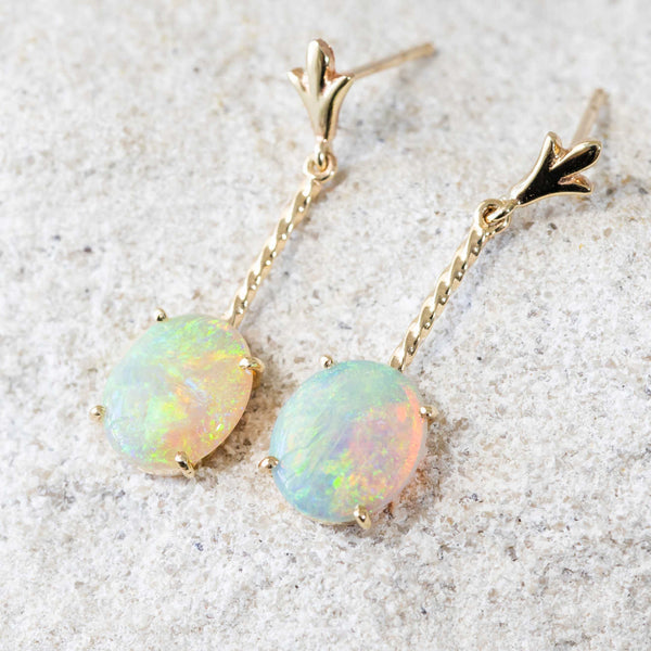 'Leyla' Gold Australian Crystal Opal Earrings - Black Star Opal