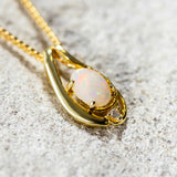 'Lia' Gold Plated Silver Australian White Opal Necklace Pendant - Black Star Opal