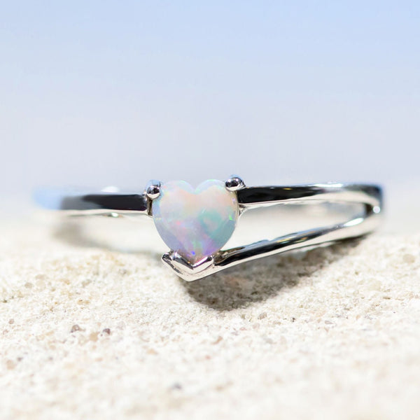 'Love' Silver Australian Crystal Opal Ring - Black Star Opal