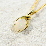 'Lucy' Gold Plated Silver Australian White Opal Necklace Pendant - Black Star Opal