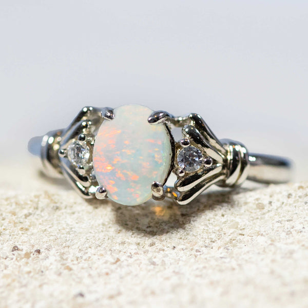 'Maeve' Silver Australian White Opal Ring - Black Star Opal