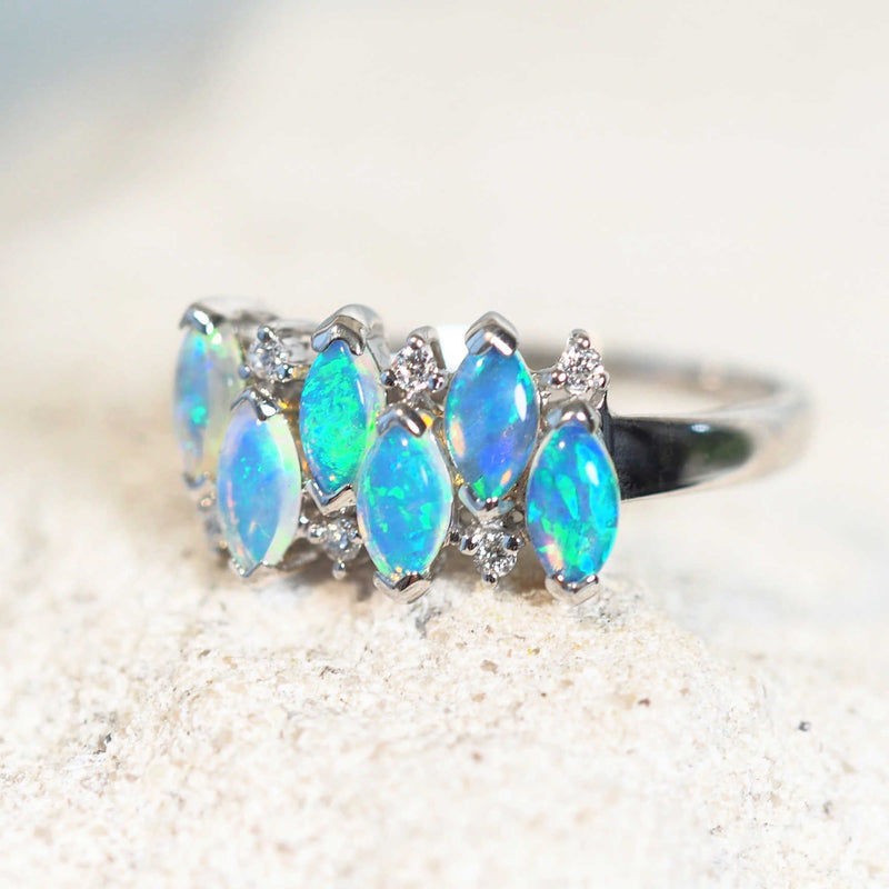 blue and green crystal opal and diamond ring