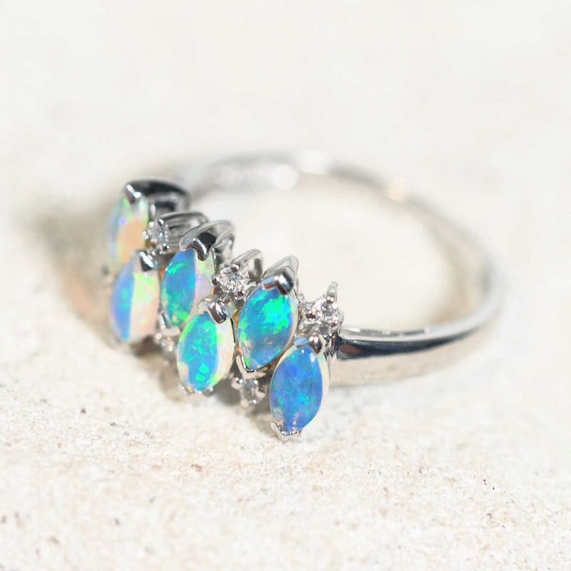 white gold opal ring with diamonds