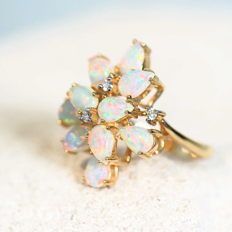 australian opal ring in 18ct yellow gold with diamonds