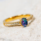 'Millie' Gold Plated Silver Australian Triplet Opal Ring - Black Star Opal