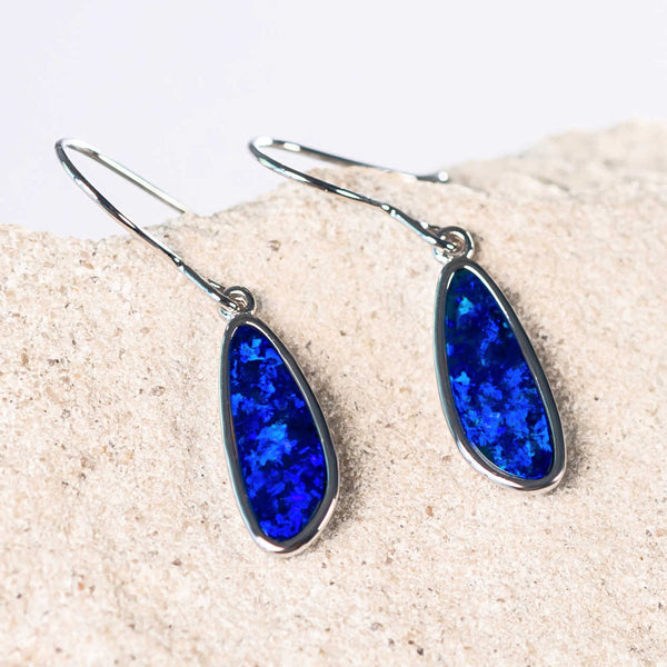 silver blue doublet opal earrings