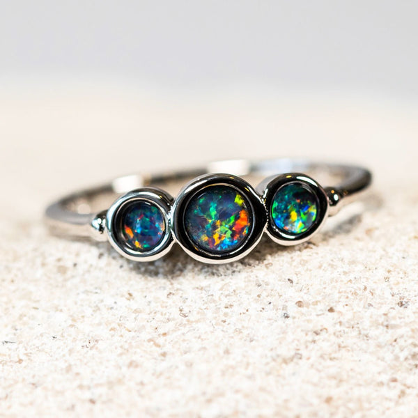 'Myla' Silver Australian Triplet Opal Ring - Black Star Opal