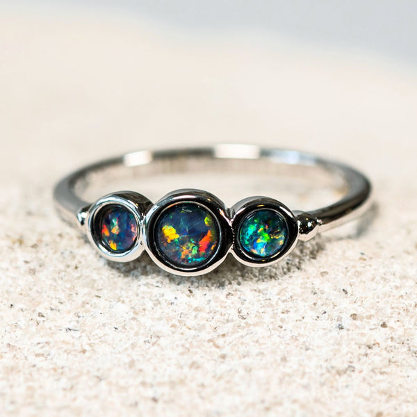 'Myla' Silver Australian Triplet Opal Ring - Black Star Opal