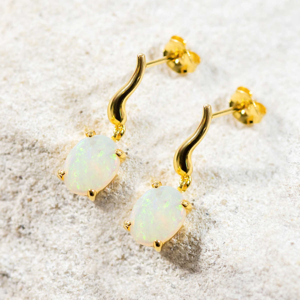 'Nayeli' Gold Plated Silver Australian Crystal Opal Earrings - Black Star Opal