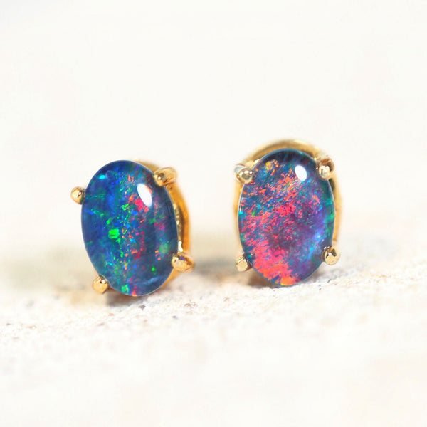 'Olivia' Gold Plated Silver Triplet Opal Earrings