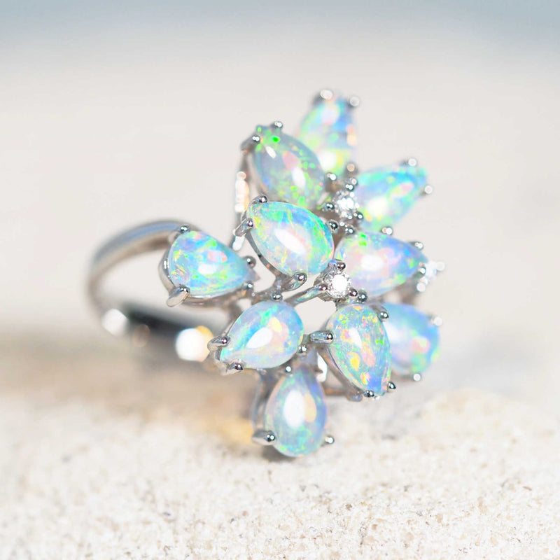 australian crystal opal ring with diamonds