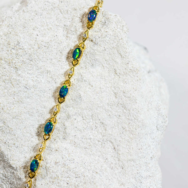 'Passion' Gold Plated Silver Australian Triplet Opal Bracelet - Black Star Opal