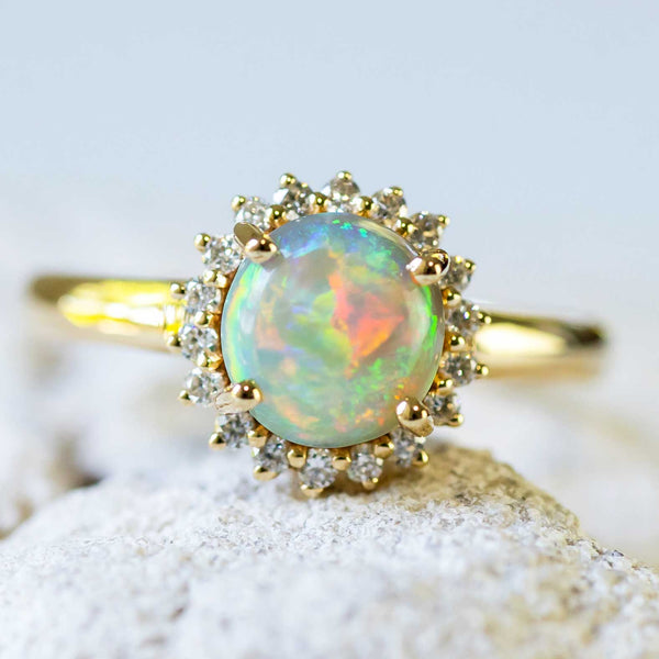 'Princess Deux' Gold Australian Crystal Opal Ring - Black Star Opal