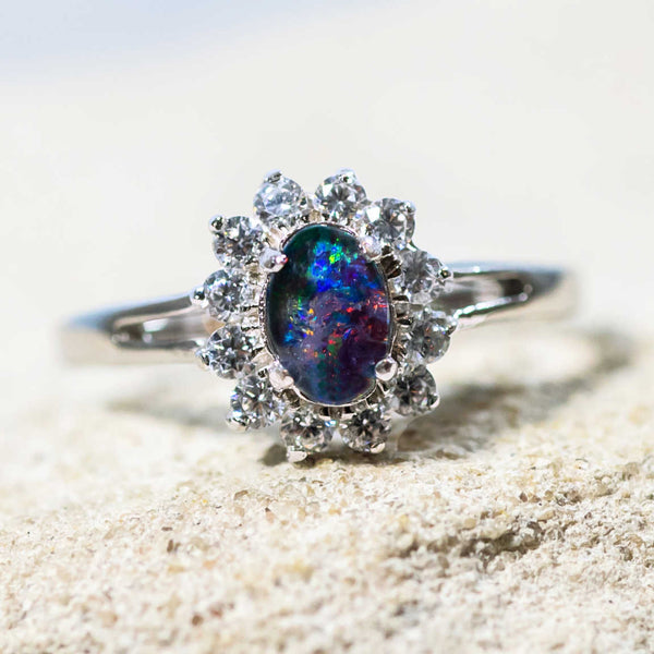 'Princess' Silver Australian Triplet Opal Ring - Black Star Opal