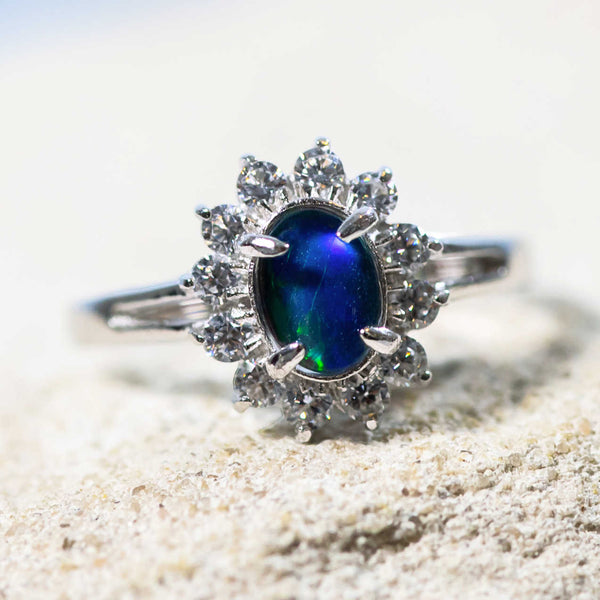 'Princess' Silver Australian Triplet Opal Ring - Black Star Opal