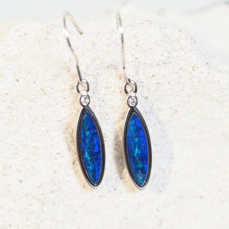 blue opal earrings in sterling silver