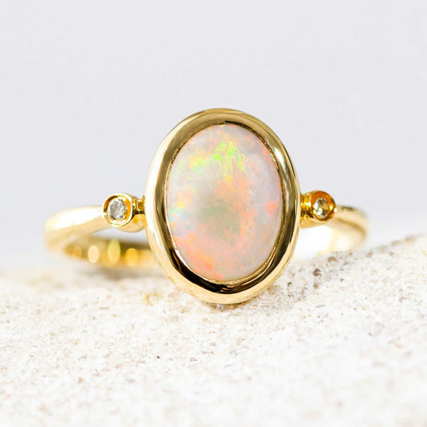 'Sigrid' Gold Australian White Opal Ring - Black Star Opal