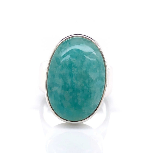 Silver Amazonite Gemstone Ring - Black Star Opal