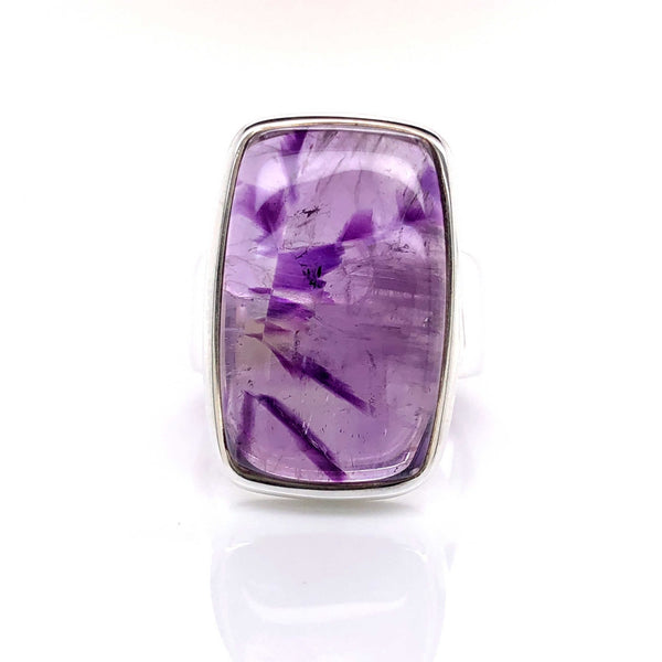 Silver Amethyst Gemstone Ring - Black Star Opal