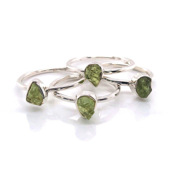 Silver Peridot Stackable Gemstone Ring - Black Star Opal