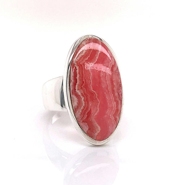 Silver Rhodochrosite Gemstone Ring - Black Star Opal