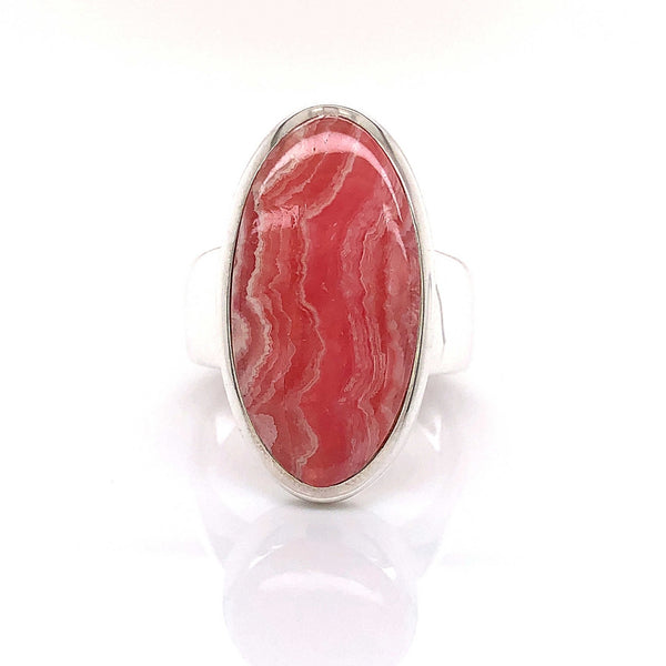 Silver Rhodochrosite Gemstone Ring - Black Star Opal