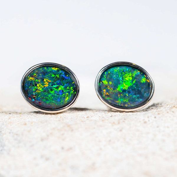 'Sophia' Silver Australian Triplet Opal Earrings - Black Star Opal