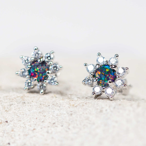 'Star' Silver Australian Triplet Opal Earrings - Black Star Opal