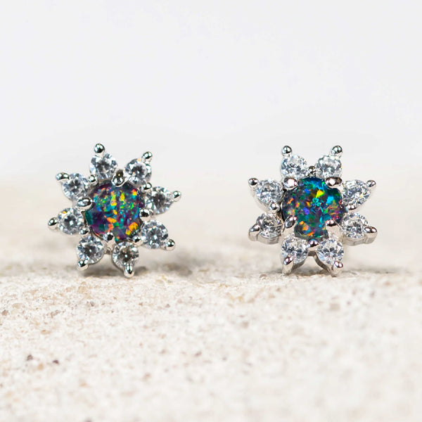 'Star' Silver Australian Triplet Opal Earrings - Black Star Opal