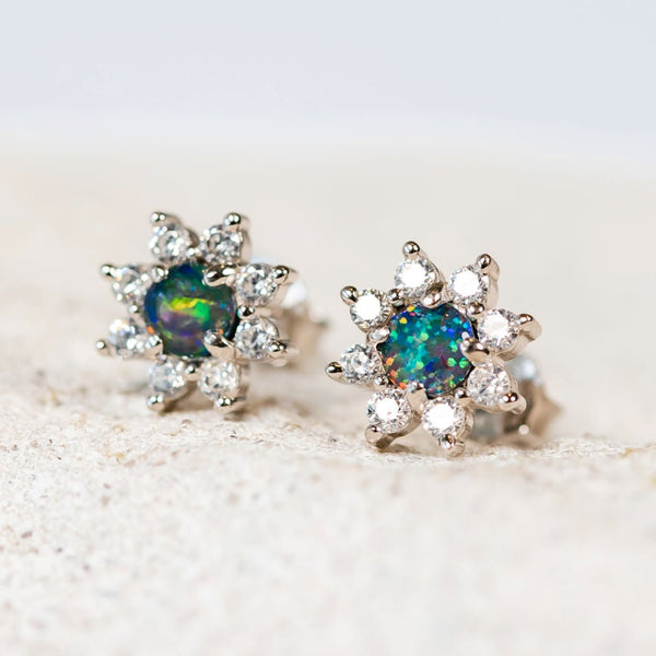 'Star' Silver Australian Triplet Opal Earrings - Black Star Opal