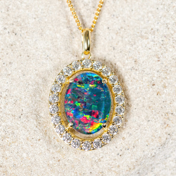 'Stella' Gold Plated Silver Australian Triplet Opal Necklace Pendant - Black Star Opal