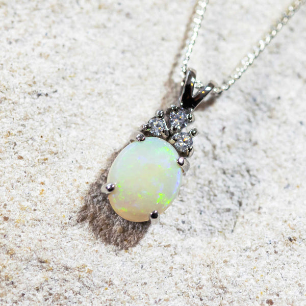 'Trinity' Silver Australian White Opal Necklace Pendant - Black Star Opal