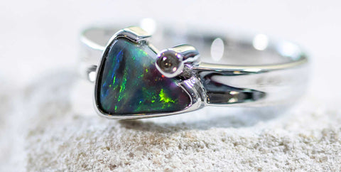 Lightning Ridge black opal ring